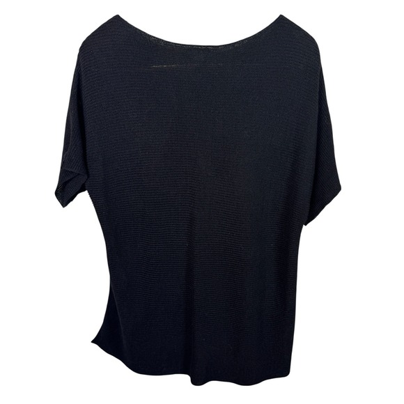 J Jill Womens Short Sleeve Knit Linen Tunic Top Black Size Small Woven Academia - Picture 3 of 9